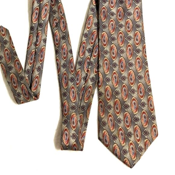 Men's Vintage 100% Italian Silk Tie Diamond & Paisley Motif - Picture 6 of 13